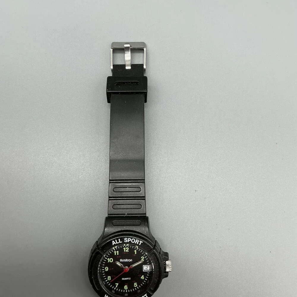 Vtg Armitron All Sport Mens Watch 28mm Black Dial Rubber Date New Battery